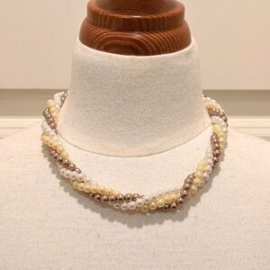 3/$30 90s Three Strand Twist Faux Pearl Adjustable Length Choker Necklace
